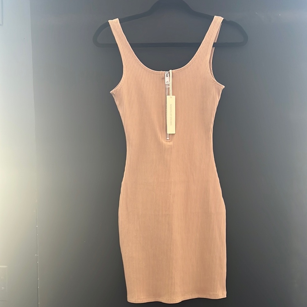 Makers of dreams half zip tan bodycon dress
